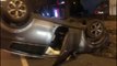 Ankara'da sürücüsünün direksiyon hakimiyetini kaybettiği araç ağaca çarparak yan devrildi