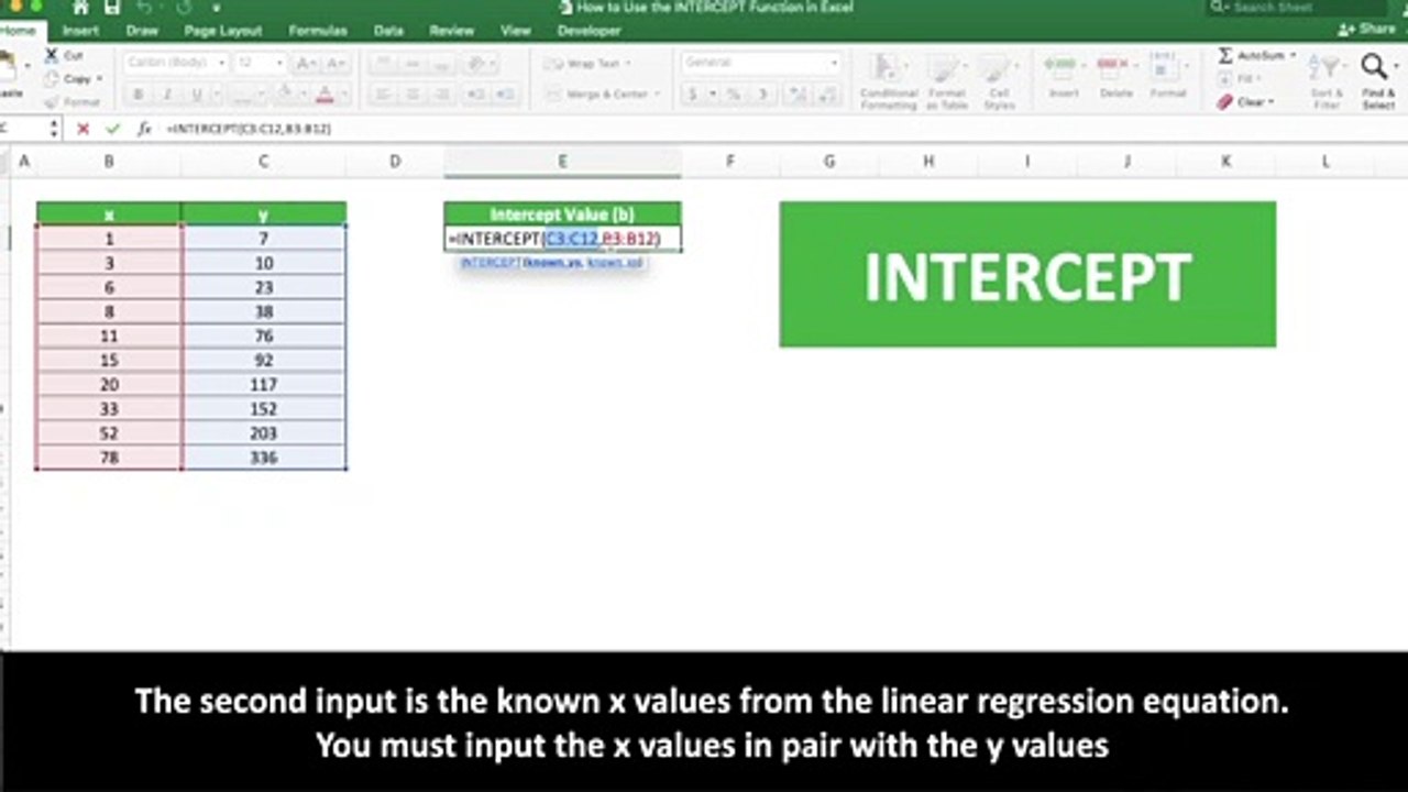 How to Use the INTERCEPT Function in Excel - Compute Expert