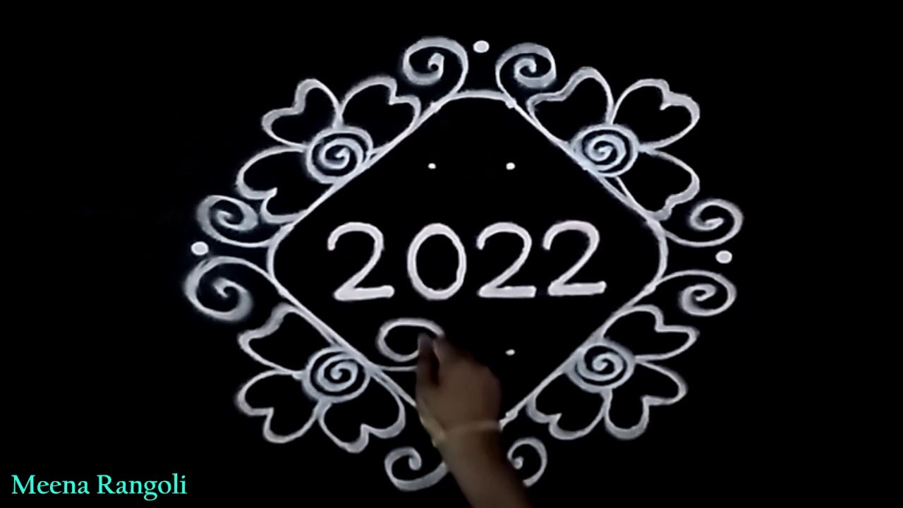 2022 new year rangoli with flowers 2022 new year flowers kolam 2022