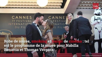 GALA VIDEO - Nabilla, en robe dos nu (très) échan­crée, échange un baiser de cinéma avec Thomas
