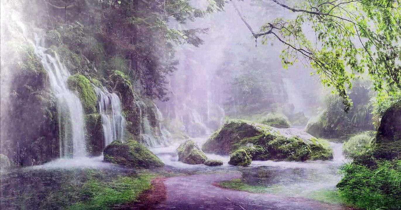 Flows and heavy rain flooded into tropical forests - beautiful landscape paintings in the forest during the rainy season.