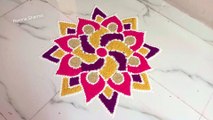 Beautiful & Simple Rice Rangoli Design for Onam, Navratri, Diwali, Colorful Chawal Rangoli Design