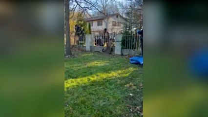 Firefighters Free Deer Stuck In Metal Fence.mp4