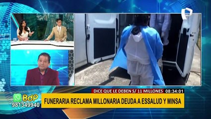 Representante de funeraria reclama millonaria deuda a EsSalud y Minsa: Me están dejando en la quiebra