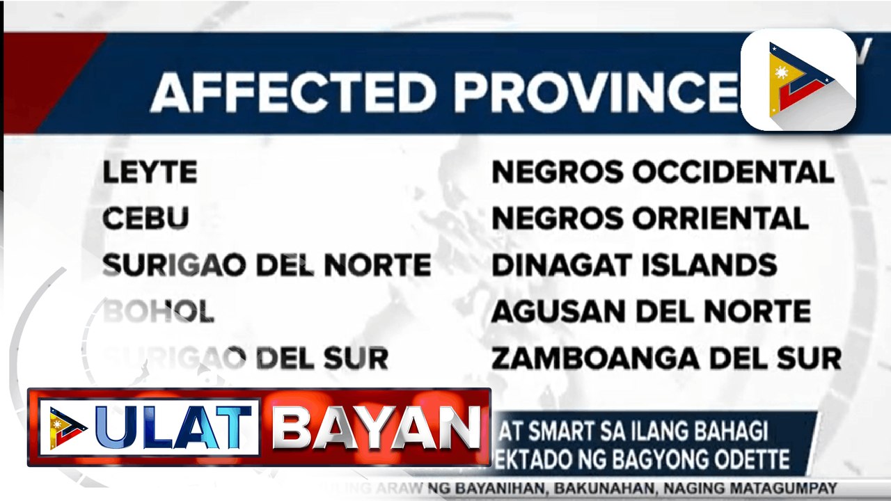 Mobile services ng Globe at Smart sa ilang bahagi ng Visayas at Mindanao, apektado ng bagyong Odette