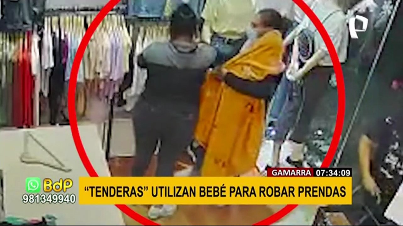 Mujeres utilizan a bebé para robar en tienda de ropa en Gamarra