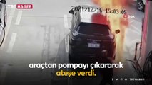 Çin'de bir adam akaryakıt pompasını ateşe verdi