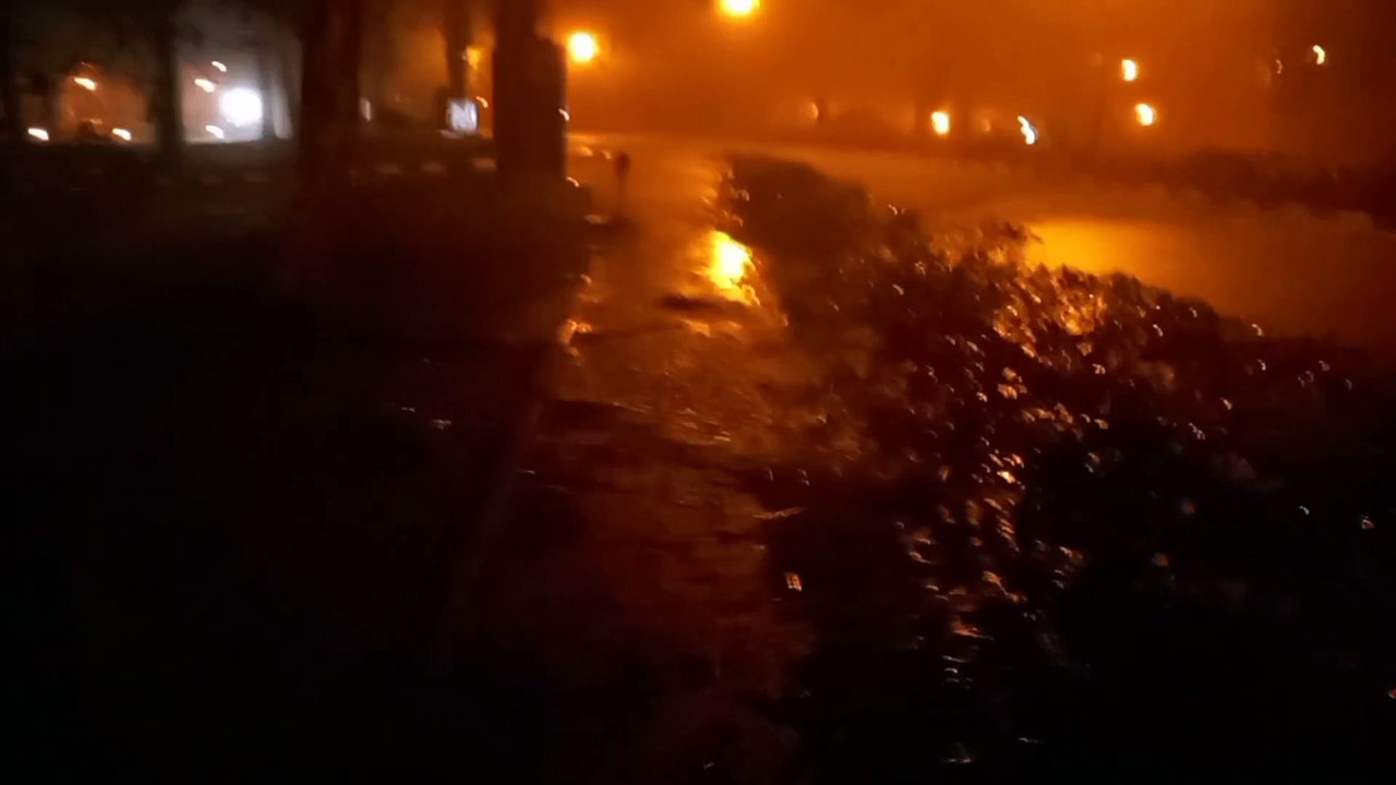 Walking in storm at night