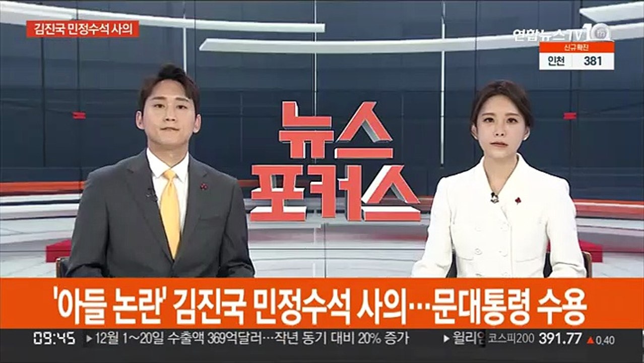 [속보] '아들 입사지원서 논란' 김진국 민정수석 사의…문대통령 수용