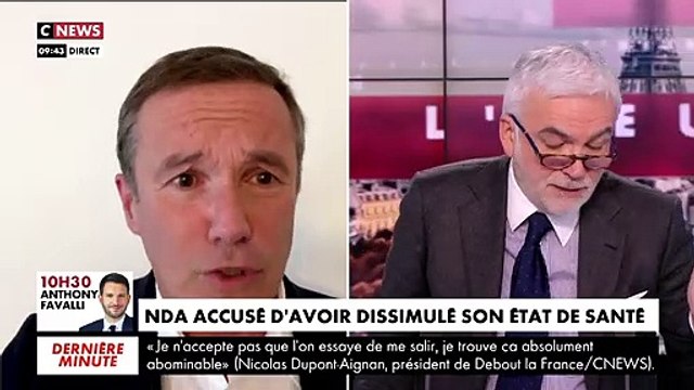 C'est honteux ! : Agacé, Nicolas Dupont-Aignan fait retirer en direct un bandeau de CNews