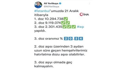 İstanbul Valisi Yerlikaya'dan 3. doz aşı için çağrı