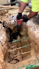 Plumbers Cutting Plugged Sewer Pipe Explodes