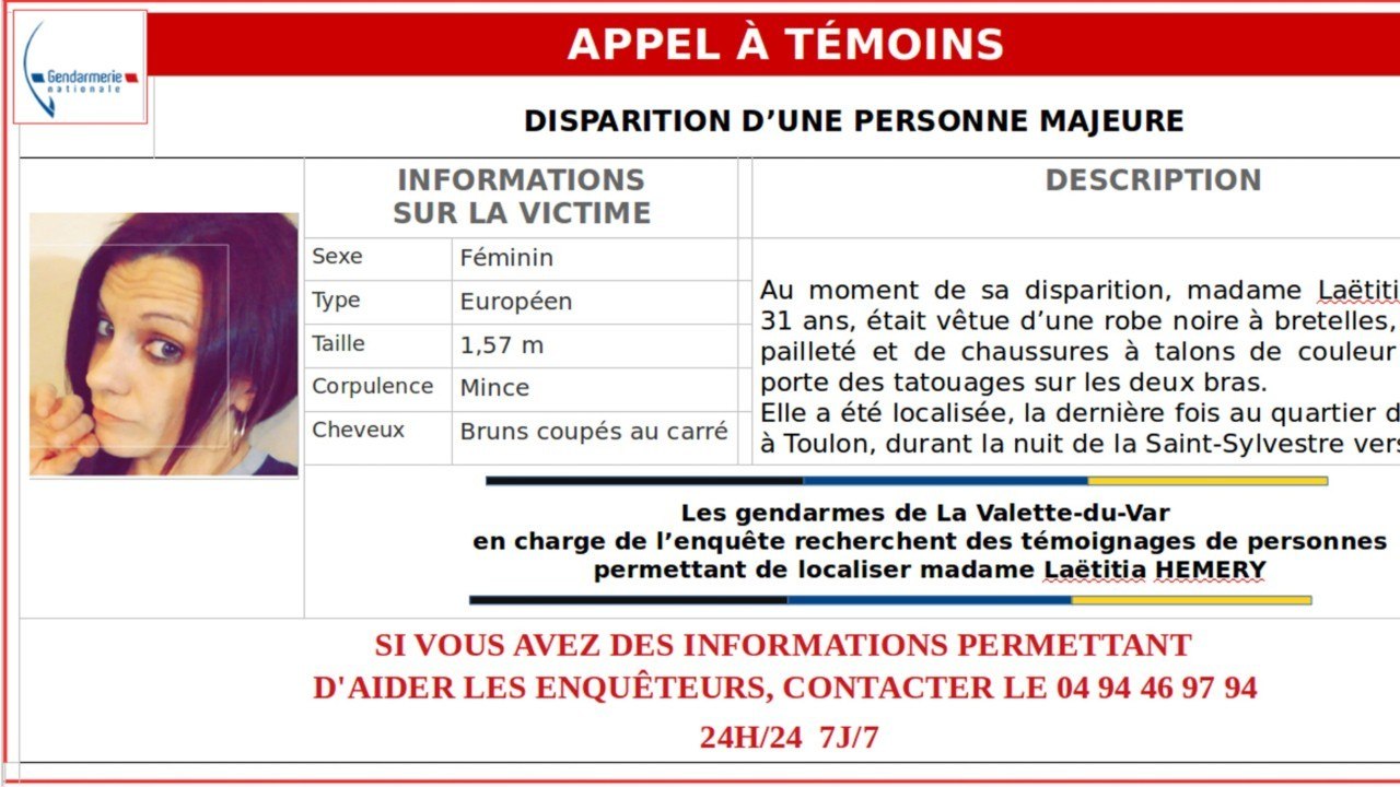 FEMME ACTUELLE - Une femme de 31 ans Portée Disparue Depuis Le Réveillon De La Saint Sylvestre, Son Ex-compagnon Est Placé En Garde À Vue (1)