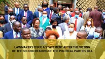 Lawmakers issue a statement after the voting of the second reading of the political parties Bill