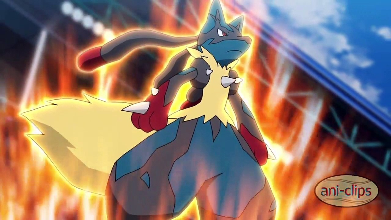 Ash's Dragonite VS Korrina's Mega Lucario - Pokemon Journeys