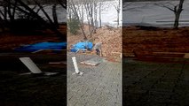 Guy Climbing off Roof onto Ladder Falls to the Deck