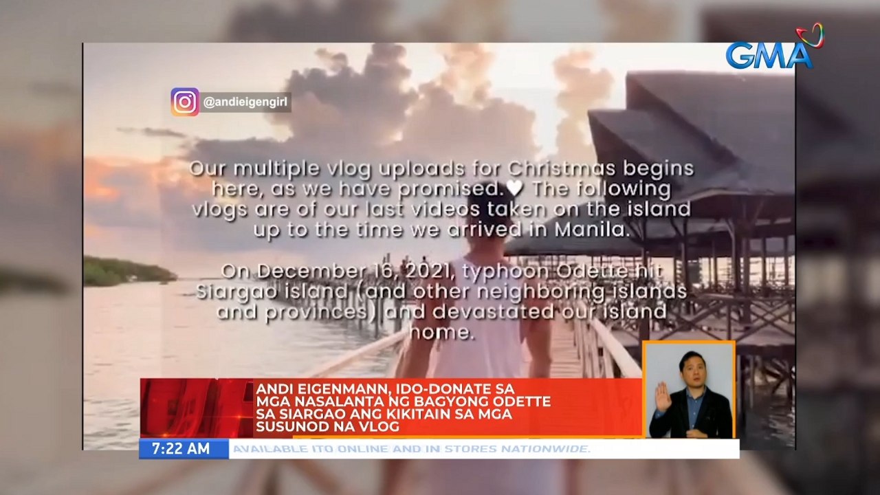 Andi Eigemann, ido-donate sa mga nasalanta ng baqyong Odette sa Siargao ang kikitain sa mga susunod na vlog | UB