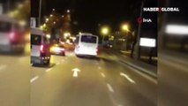 Bursa'da aksı kırılan bir otobüs trafikte yan yan ilerledi