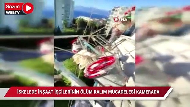 İskelede inşaat işçilerinin ölüm kalım mücadelesi kamerada