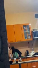 Cat Slips Off Several Counters