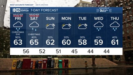 A rainy Christmas Eve is expected with snow in the high country