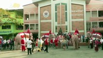 Elephants Dressed as Santa Hand Out Sanitizer and Masks to Thai School Children!