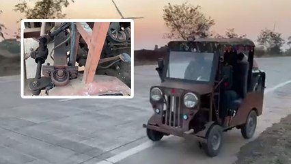 एक शख्स ने कबाड़ से बनाई गाड़ी जो किक से चलती है