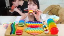 ASMR MUKBANG_ Rainbow Dessert, Syringe Jelly, Sushi Marshmallow, DESSERTS EATING SOUNDS (No Talking)