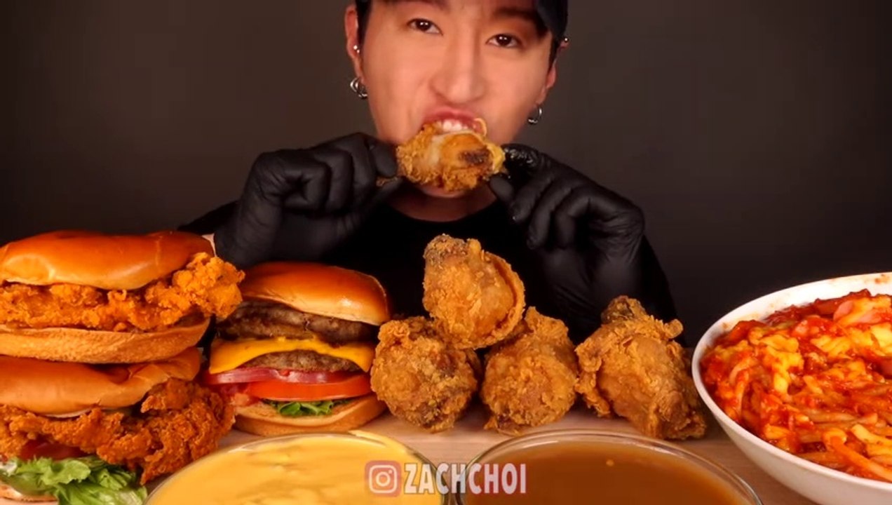 Asmr Mukbang Cheesy Fried Chicken Chicken Sandwich Double Hot Sex Picture