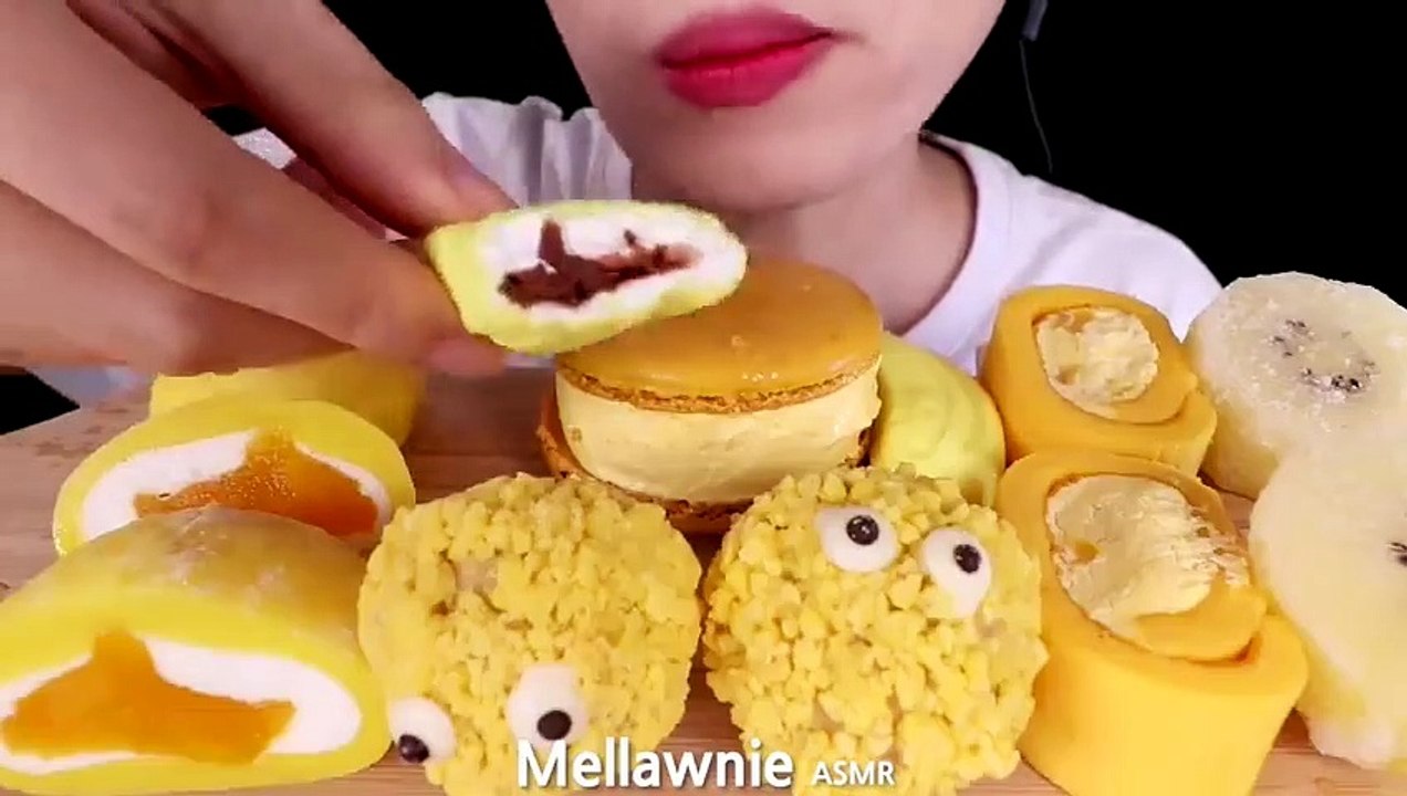 ASMR MUKBANG｜YELLOW CAKE POP, RICE CAKE, MARSHMALLOW, ICE CREAM, FROZEN FRUITS 디저트 먹방 EATING SOUNDS