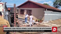 Caminhão sem freios atinge casa e postes em Apucarana; veja