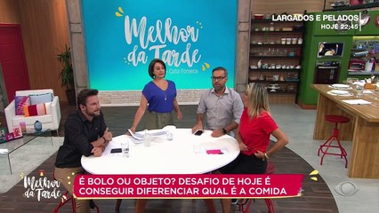 O elenco do programa 'Melhor da Tarde' foi desafiado a diferenciar o que é alimento e o que não é.