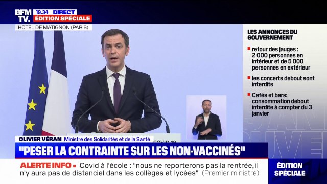 Olivier Véran sur Omicron: Tout laisse à penser que nous pourrions atteindre plus de 250.000 cas par jour d'ici au début du mois de janvier