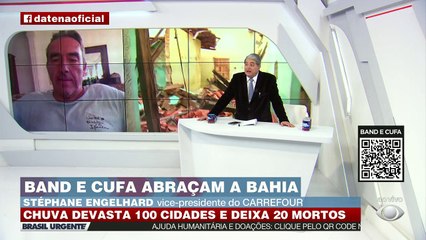 O vice-presidente do Grupo Carrefour, Stéphane Engelhard, anunciou, no Brasil Urgente, a doação de 10 mil cestas básicas para o Estado da Bahia.
