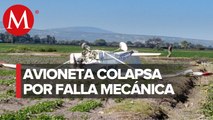 En Puebla, se desploma avioneta en campos de cultivo; hay dos lesionados