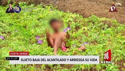 Download Video: Miraflores: joven con aparente alteraciones mentales bajó por acantilado y puso en riesgo su vida