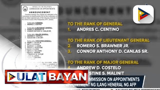 Pres. Duterte, isinumite sa Commission on Appointments ang ad interim appointment ng ilang heneral ng AFP