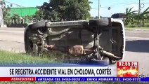 ¡Daños materiales, deja volcamiento de camioneta en bulevar de Choloma!