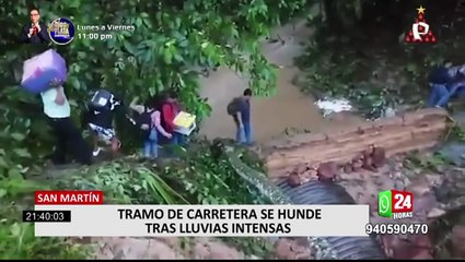 San Martín: activación de quebrada por lluvias provoca hundimiento de carretera