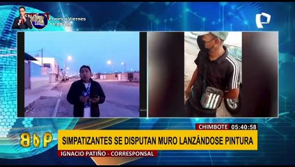 Chimbote: simpatizantes se disputan muro lanzándose pintura