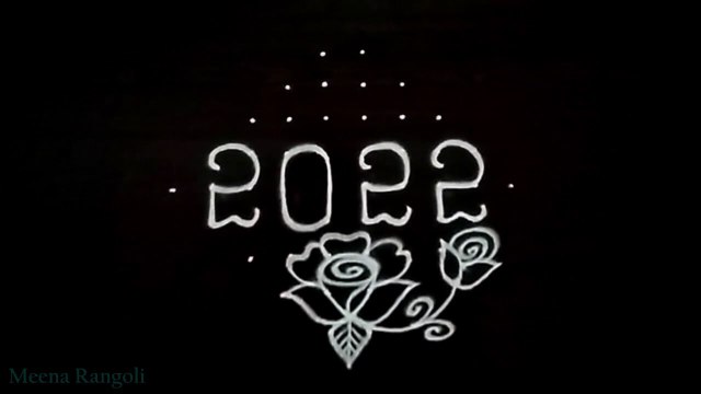 2022 New year rangoli design with rose flowers - new year kolam designs -new year muggulu 2022