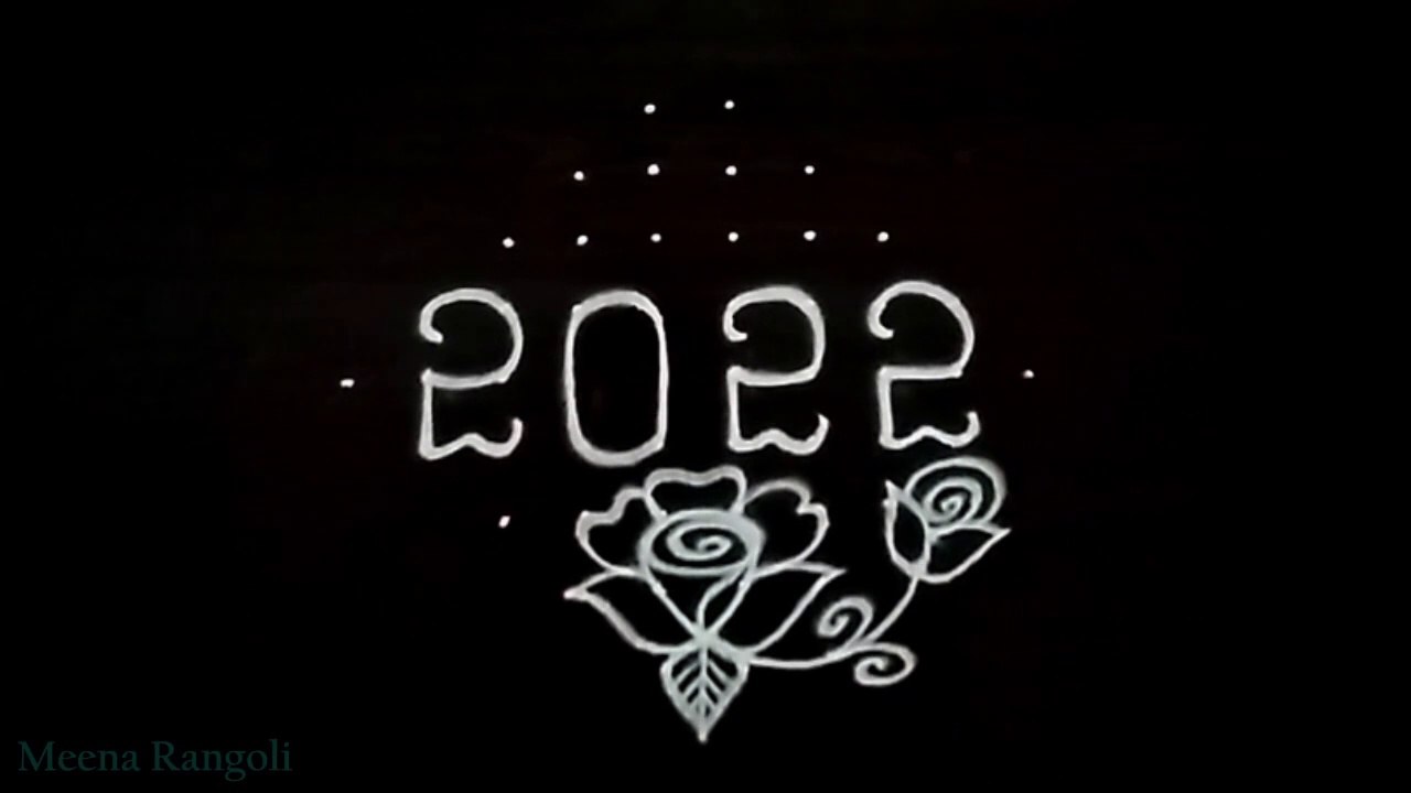 2022 New year rangoli design with rose flowers - new year kolam designs -new year muggulu 2022