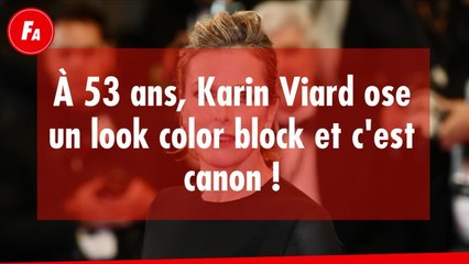 FEMME ACTUELLE - À 53 ans, Karin Viard ose un look color block en rose et violet vraiment canon !
