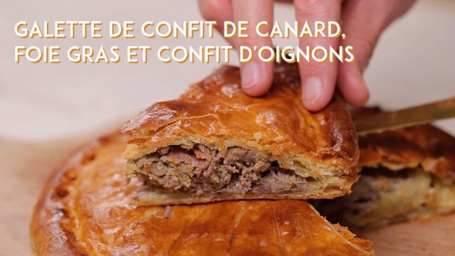 Galette de confit de canard, foie gras et confit d'oignons