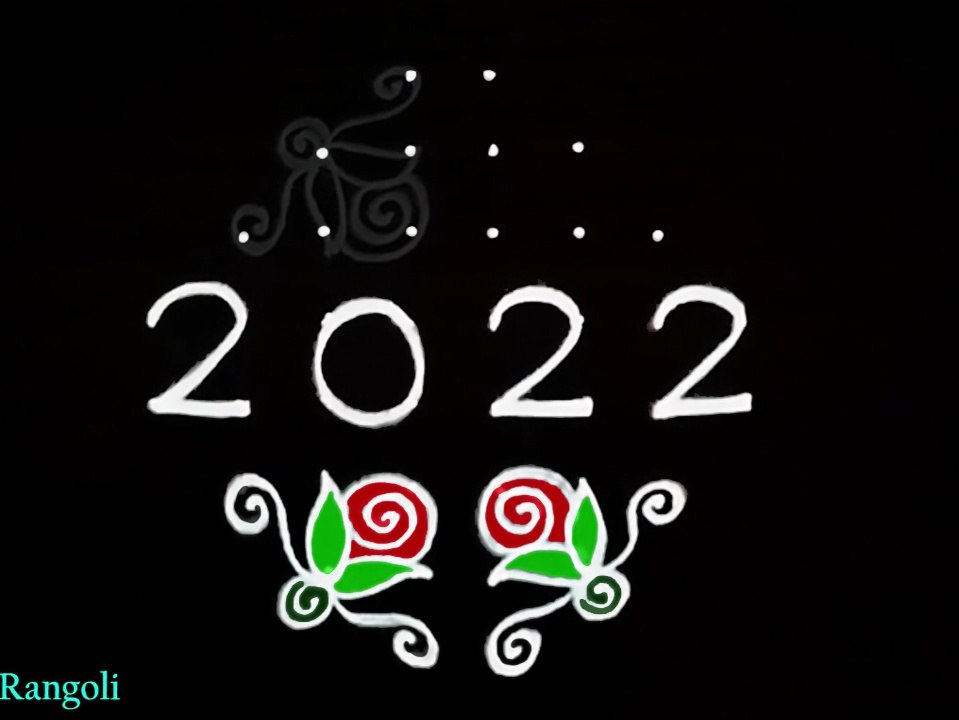 New year rangoli design with Rose flowers - New year kolam designs - new year muggulu - Rose rangoli designs