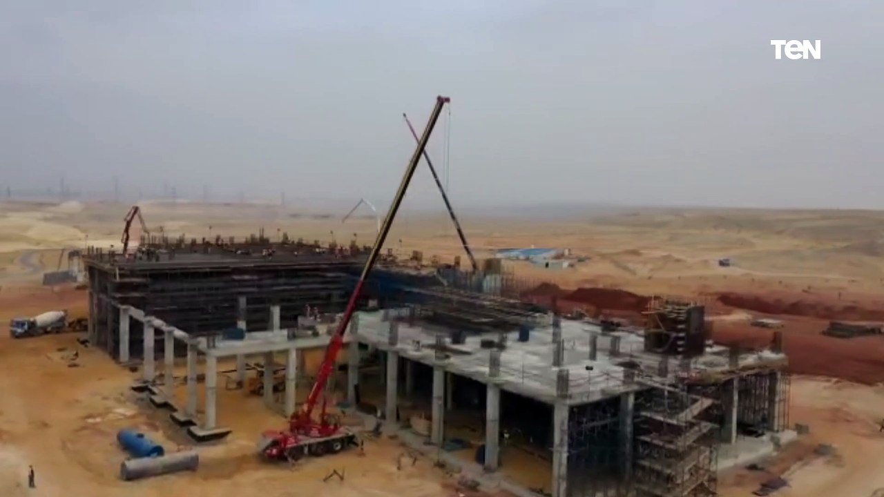تصوير جوي لأعمال تنفيذ محطة محمد نجيب بمشروع القطار الكهربائى السريع العين السخنة العلمين مطروح