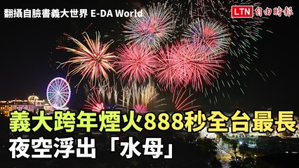 義大世界跨年煙火888秒全台最長 夜空浮出「水母」(翻攝自臉書義大世界 E-DA World)