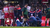 Incident cet après midi lors du match de rugby de Top 14 entre l’UBB et Biarritz : Un cadreur de Canal  fauché par les joueurs repart sur une civière