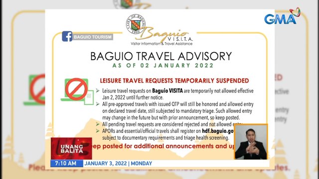 Leisure travel sa Baguio City, suspendido muna kasunod ng banta ng Omicron variant at pagtaas ng COVID cases | UB