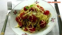 Espeguete com Tomates Cereja, Mussarela de Búfala e Manjericão